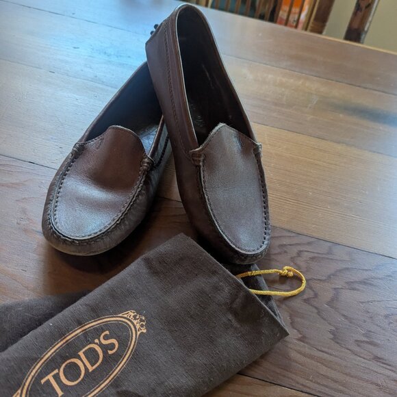 TOD'S Italian Leather Loafers 6.5 Brown Leather Driving Moc - Picture 7 of 10